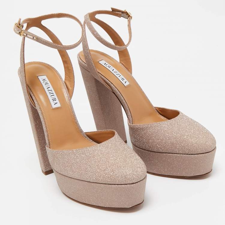 Pre Owned Aquazzura Rose Gold Glitter So High Platform Pumps Size 39.5