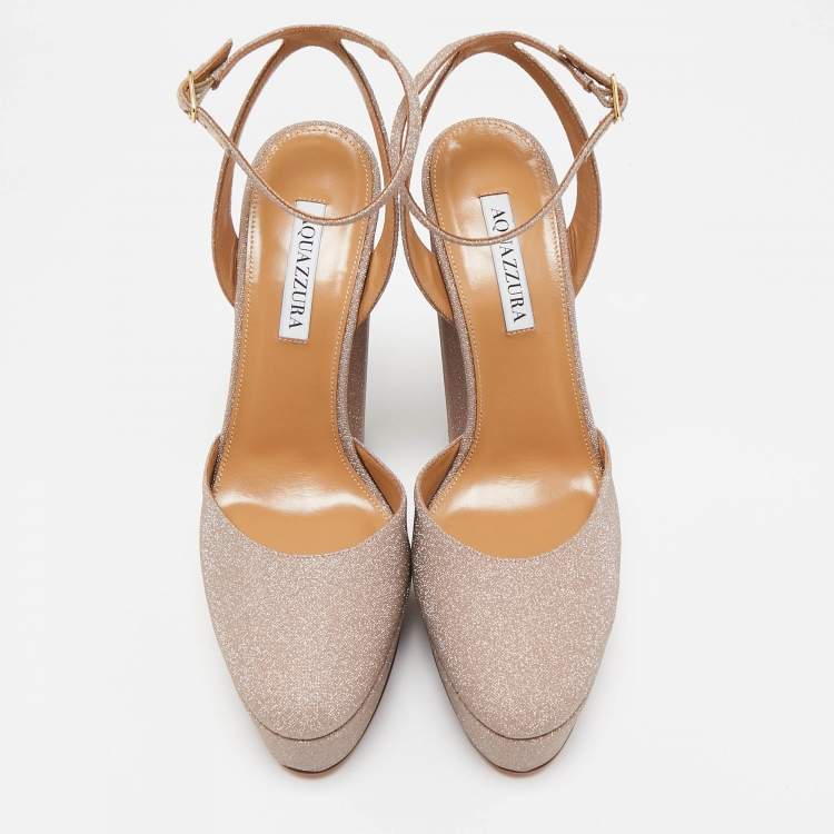 Pre Owned Aquazzura Rose Gold Glitter So High Platform Pumps Size 39.5