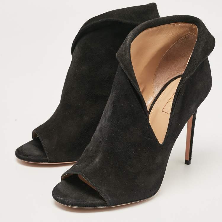 Pre Owned Aquazzura Black Suede Viola Ankle Length Boots Size 40