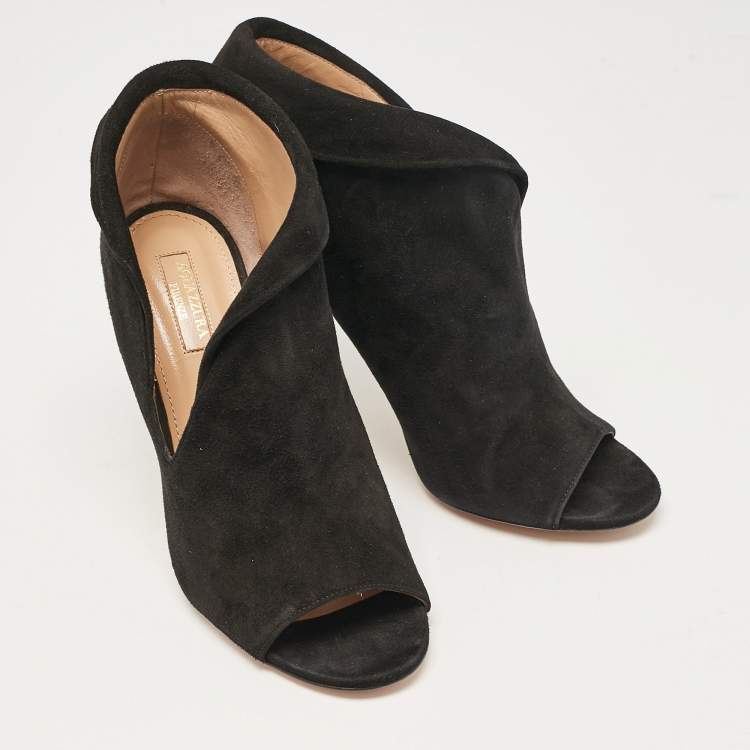 Pre Owned Aquazzura Black Suede Viola Ankle Length Boots Size 40