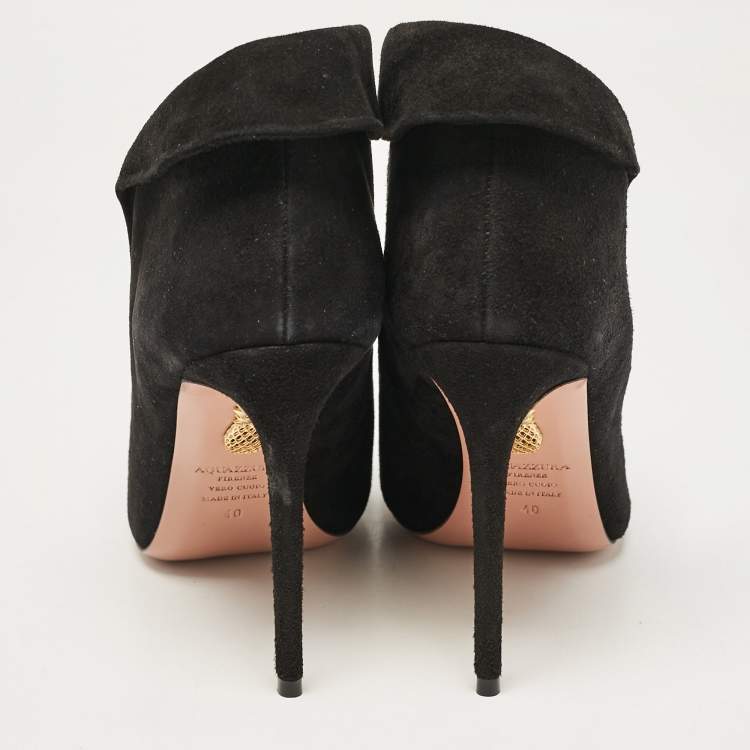Pre Owned Aquazzura Black Suede Viola Ankle Length Boots Size 40
