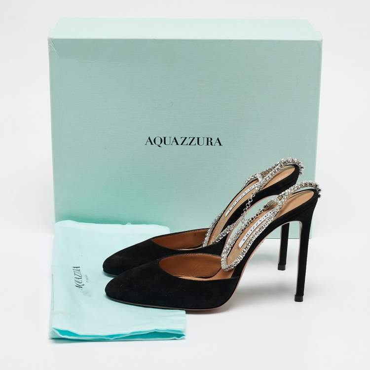 مملوكة مسبقًا Aquazzura Black Suede Ice Ankle Strap Pumps Size 38