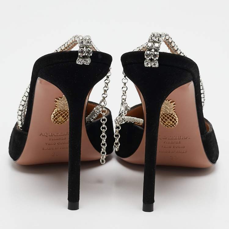 مملوكة مسبقًا Aquazzura Black Suede Ice Ankle Strap Pumps Size 38