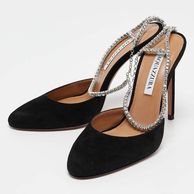 مملوكة مسبقًا Aquazzura Black Suede Ice Ankle Strap Pumps Size 38