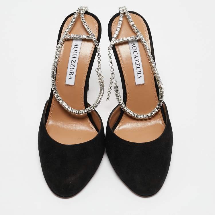 مملوكة مس�بقًا Aquazzura Black Suede Ice Ankle Strap Pumps Size 38