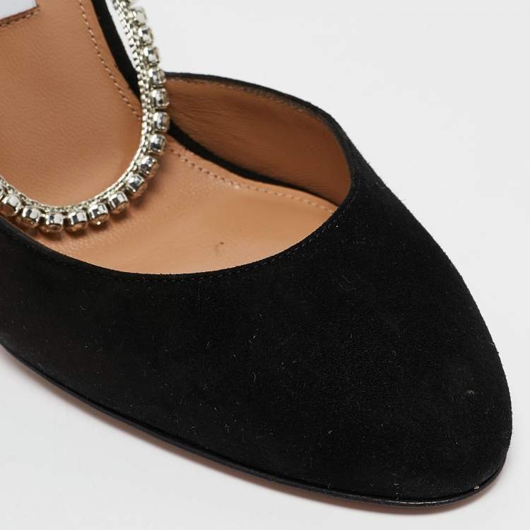 مملوكة مسبقًا Aquazzura Black Suede Ice Ankle Strap Pumps Size 38