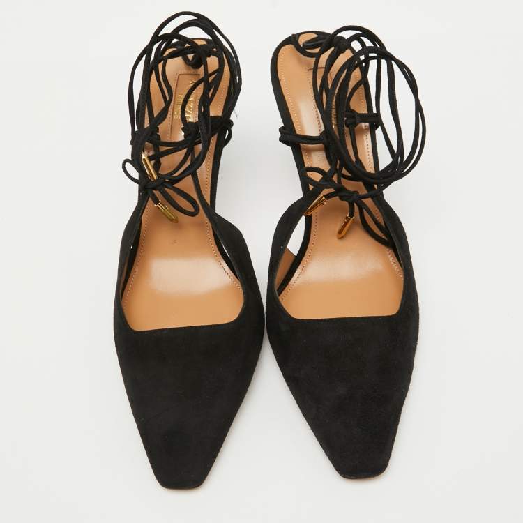 Pre Owned Aquazzura Black Suede Ankle Wrap Ambra Pumps Size 40