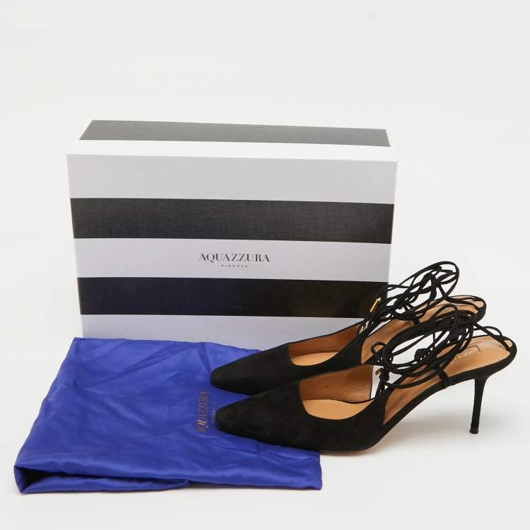 Pre Owned Aquazzura Black Suede Ankle Wrap Ambra Pumps Size 40