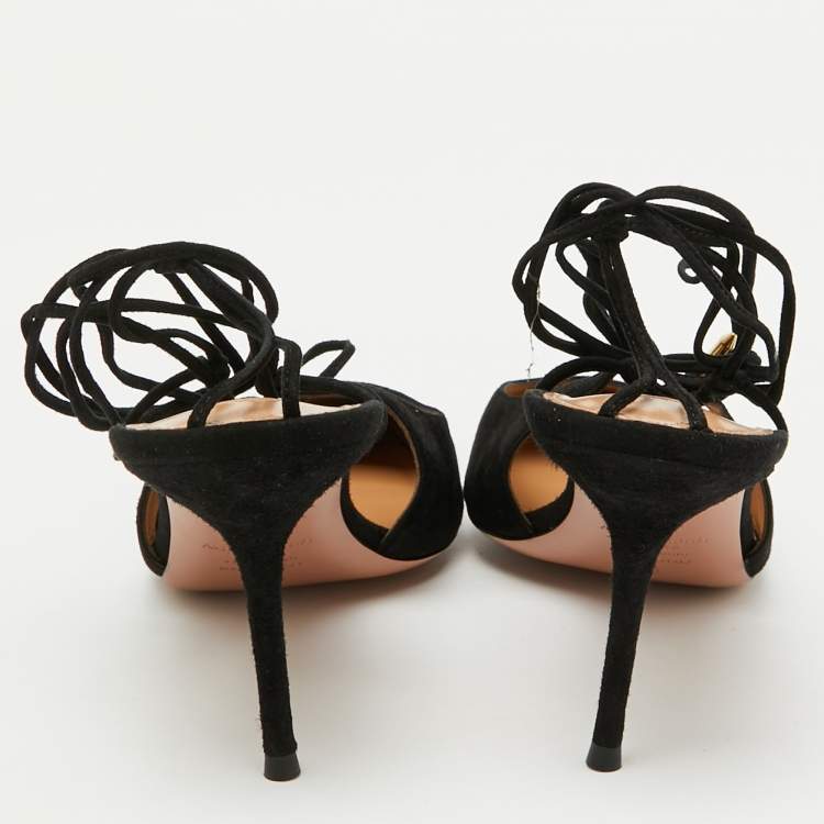 Pre Owned Aquazzura Black Suede Ankle Wrap Ambra Pumps Size 40