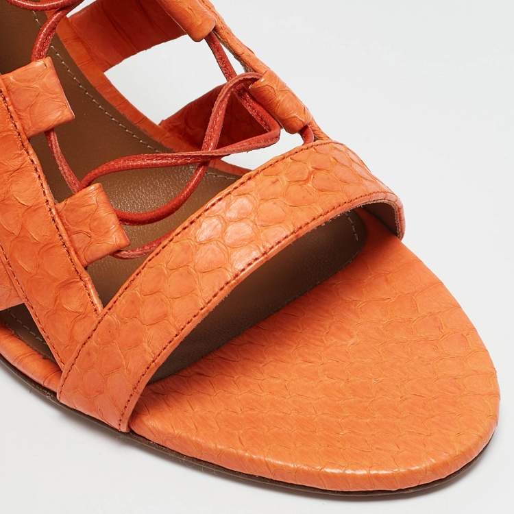 Pre Owned Aquazzura Orange Snakeskin Amazon Gladiator Sandals Size 40.5