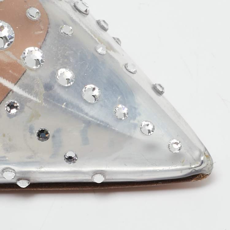 Pre Owned Aquazzura Transparent PVC Crystal Embellished Slingback Pumps Size 40