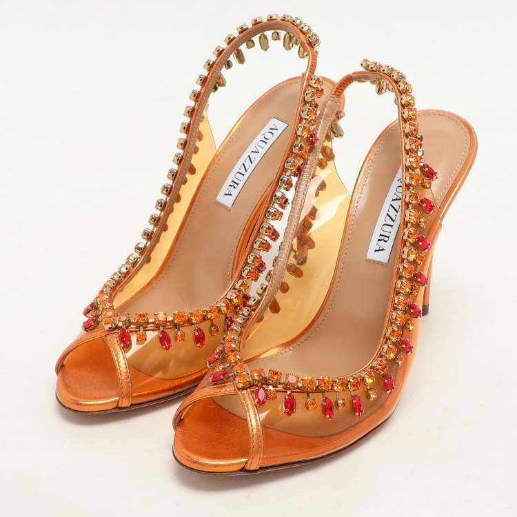 مملوكة مسبقًا Aquazzura Transparent/Bronze Leather and PVC Temptation Pumps Size 37.5