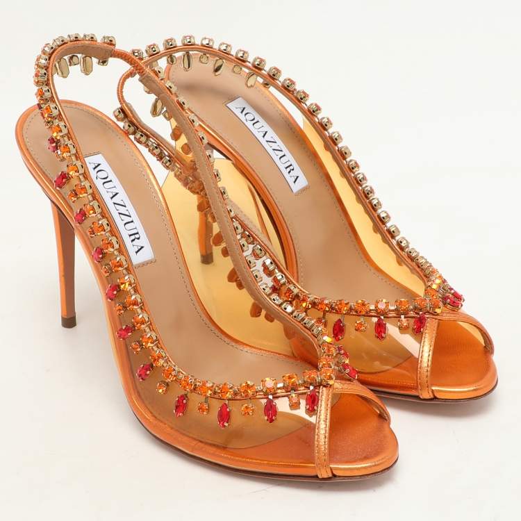 مملوكة مسبقًا Aquazzura Transparent/Bronze Leather and PVC Temptation Pumps Size 37.5