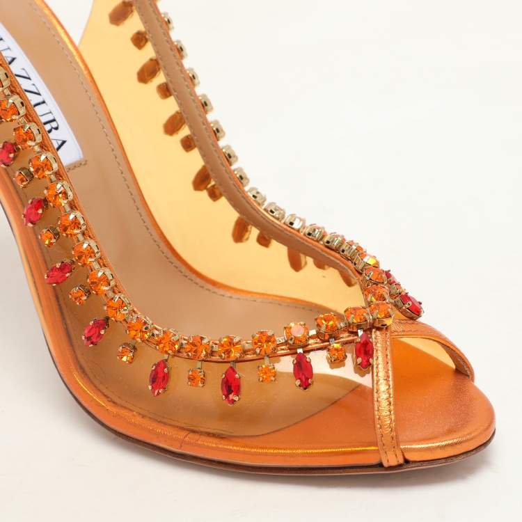 مملوكة مسبقًا Aquazzura Transparent/Bronze Leather and PVC Temptation Pumps Size 37.5