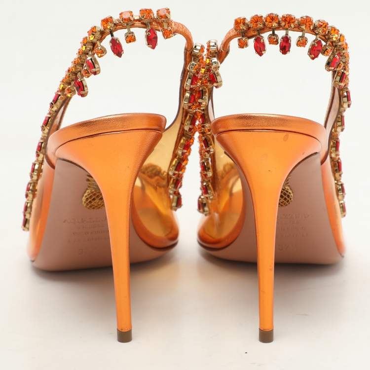 مملوكة مسبقًا Aquazzura Transparent/Bronze Leather and PVC Temptation Pumps Size 37.5