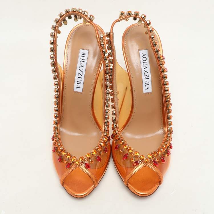 مملوكة مسبقًا Aquazzura Transparent/Bronze Leather and PVC Temptation Pumps Size 37.5