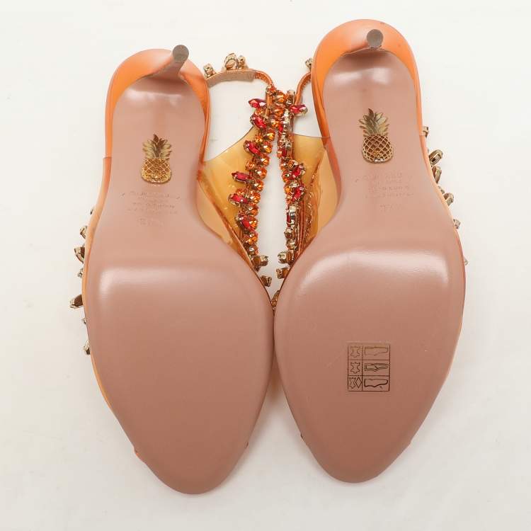مملوكة مسبقًا Aquazzura Transparent/Bronze Leather and PVC Temptation Pumps Size 37.5