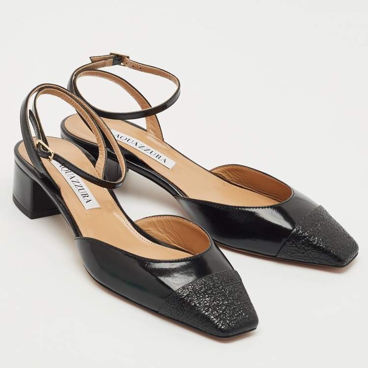 مملوكة مسبقًا Aquazzura Black Leather French Flirt Ankle Strap Pumps Size 37