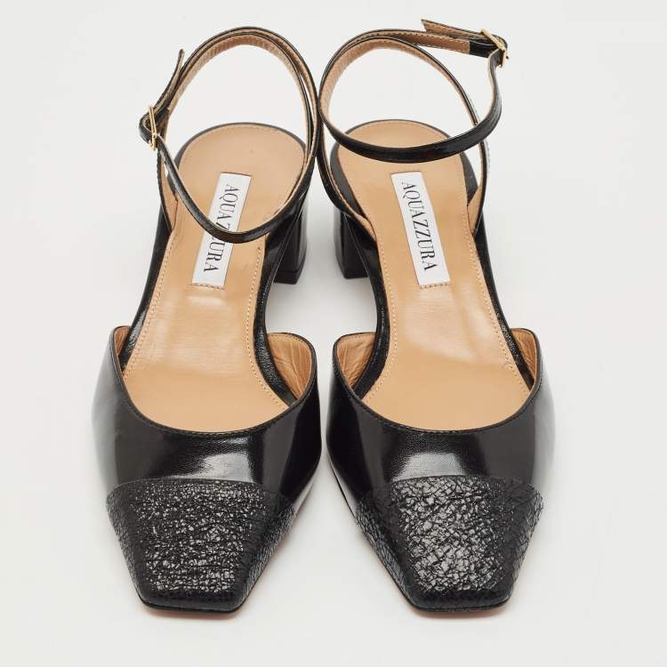مملوكة مسبقًا Aquazzura Black Leather French Flirt Ankle Strap Pumps Size 37
