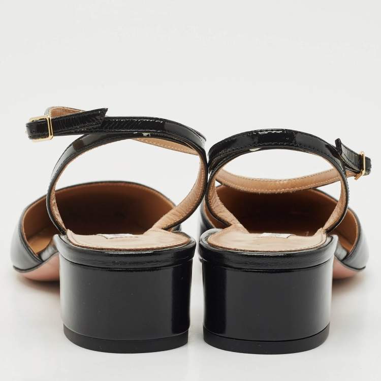مملوكة مسبقًا Aquazzura Black Leather French Flirt Ankle Strap Pumps Size 37
