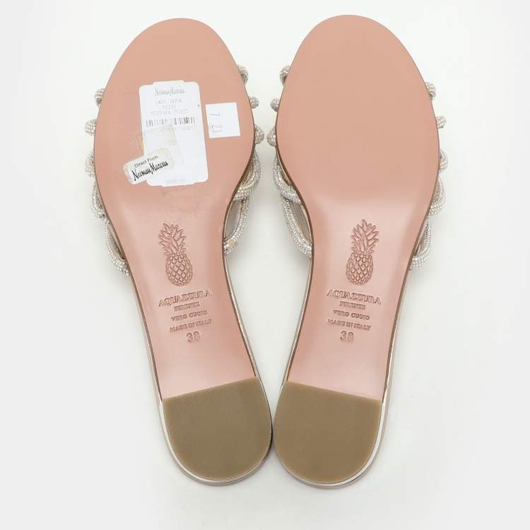 Pre Owned Aquazzura Beige Crystal Embellished Suede Celeste Flats Size 38
