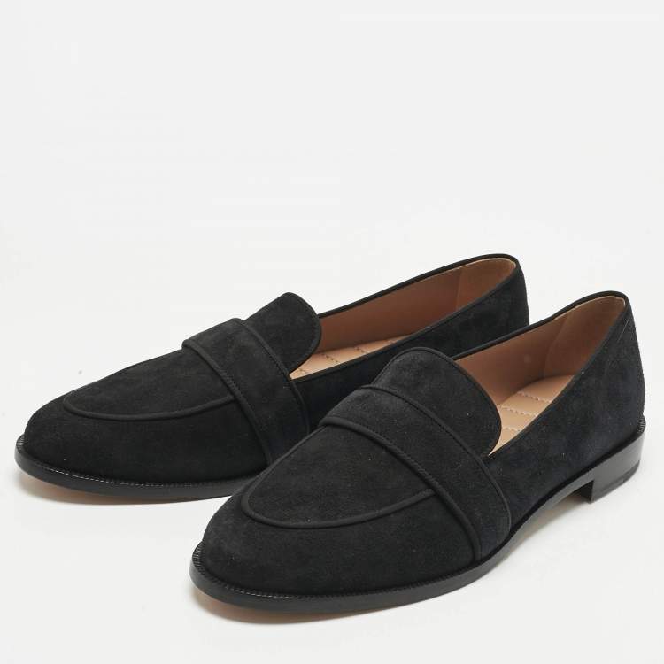 Pre Owned Aquazzura Black Suede and Grosgrain Martin Loafers Size 39