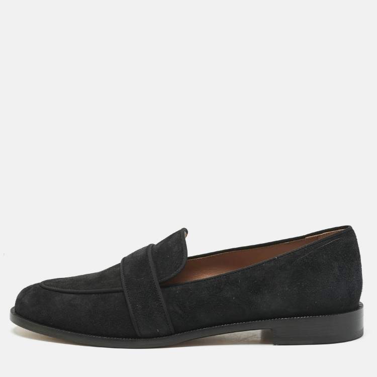 Pre Owned Aquazzura Black Suede and Grosgrain Martin Loafers Size 39