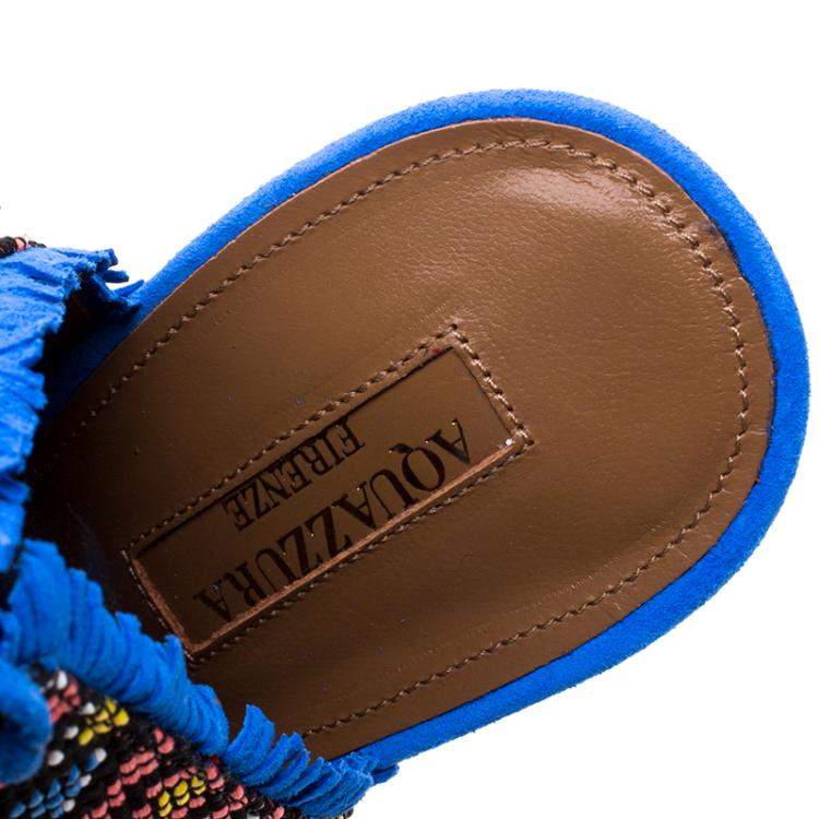 مملوكة مسبقًا Aquazzura Multicolor Embroidered Fabric and Suede Colorado Peep Toe Sandals Size 38.5