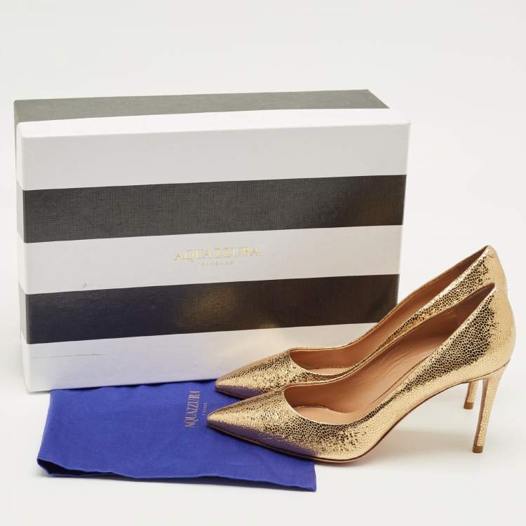 Pre Owned Aquazzura Gold Textured Leather Purist Pumps Size 35