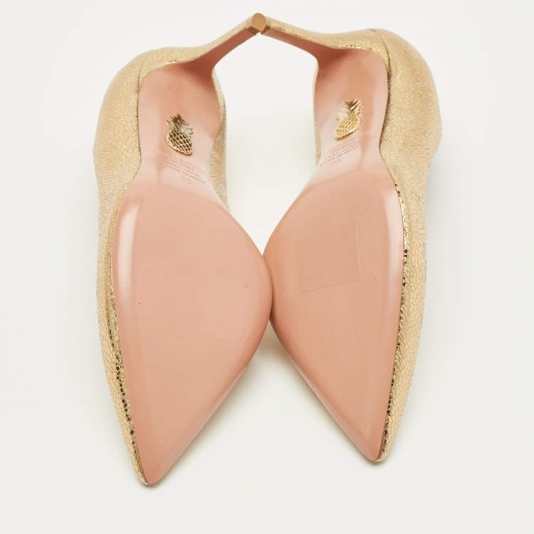 Pre Owned Aquazzura Gold Textured Leather Purist Pumps Size 35