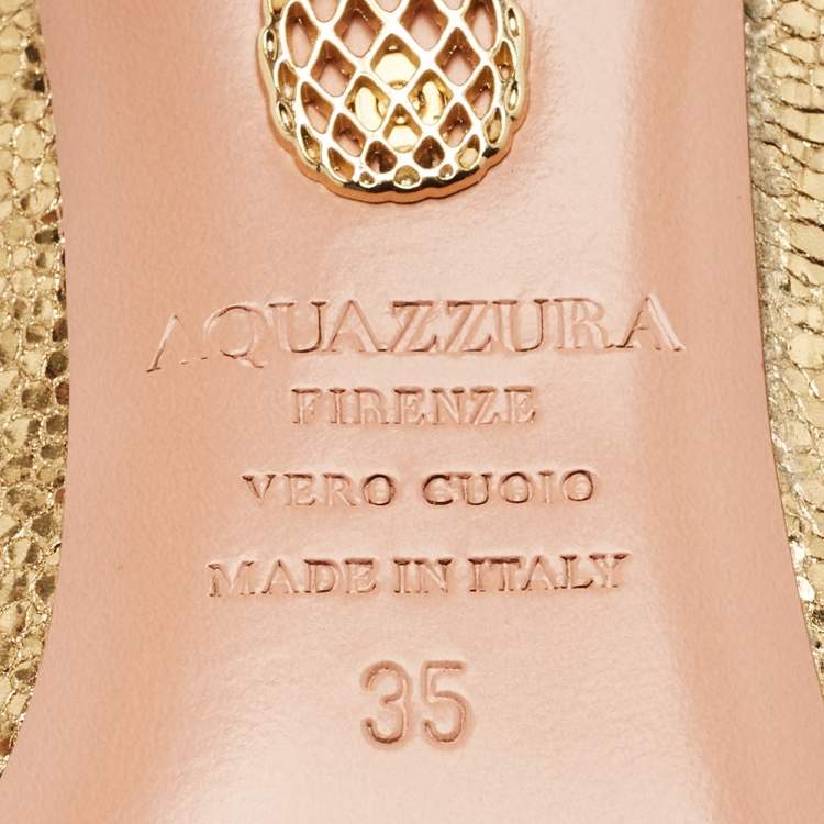 Pre Owned Aquazzura Gold Textured Leather Purist Pumps Size 35