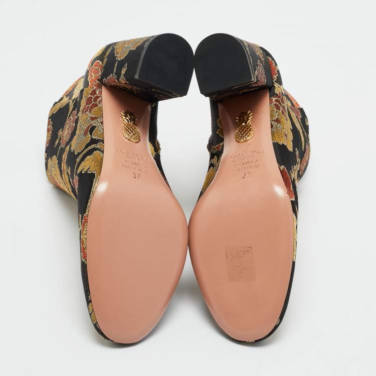Pre Owned Aquazzura Multicolor Floral Brocade Fabric Brooklyn Oriental Ankle Boots Size 37