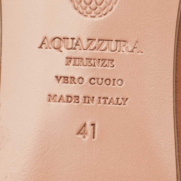 Pre Owned Aquazzura Brown Leather Crystal Embellish Flat Slide Size 41