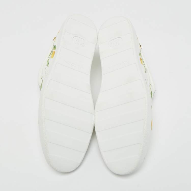 Pre Owned Aquazzura White/Gold Leather and Snakeskin Embossed A Lemon-print Lace Up Sneakers Size 36.5 