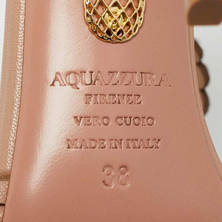 Pre Owned Aquazzura Tequila Size 38 Beige Leather Ankle Strap Sandals