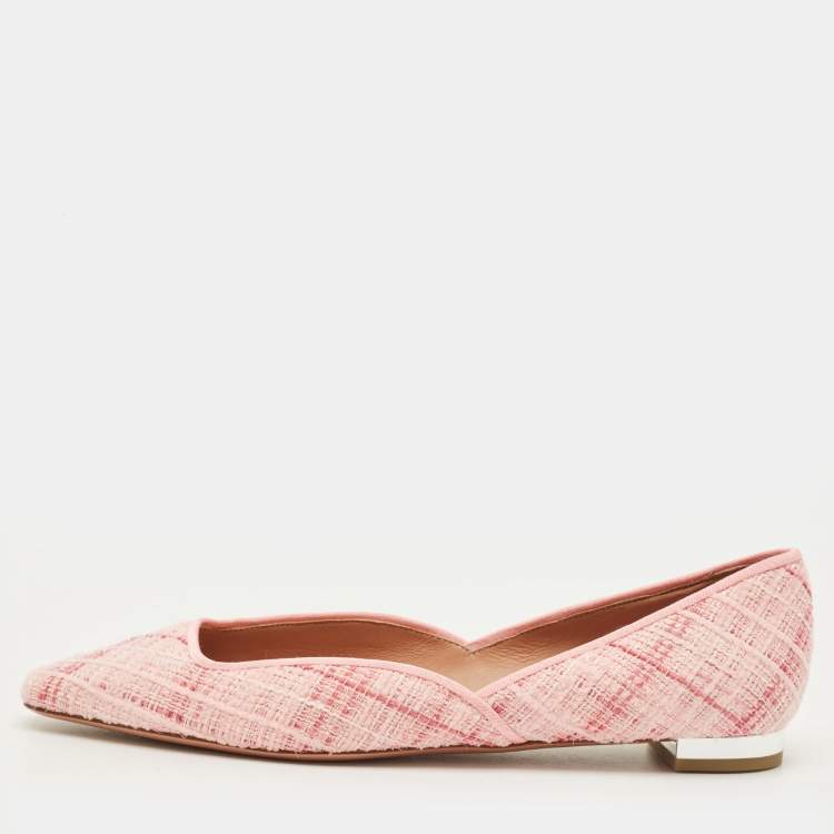 Pre Owned Aquazzura Christy Size 37 Pink Tweed Ballet Flats