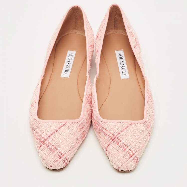 Pre Owned Aquazzura Christy Size 37 Pink Tweed Ballet Flats