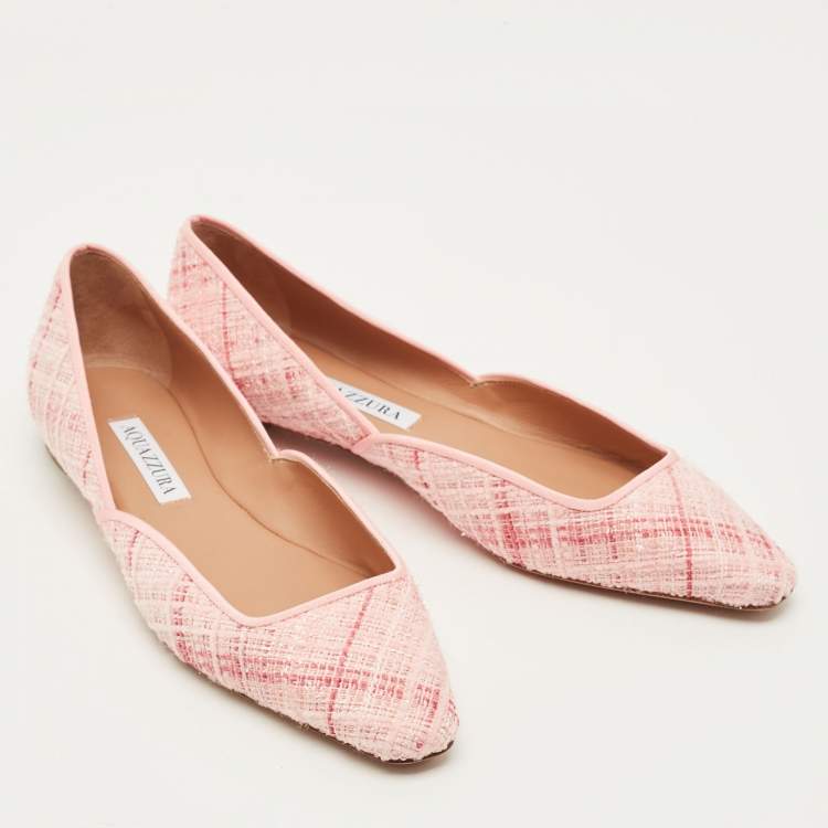 Pre Owned Aquazzura Christy Size 37 Pink Tweed Ballet Flats