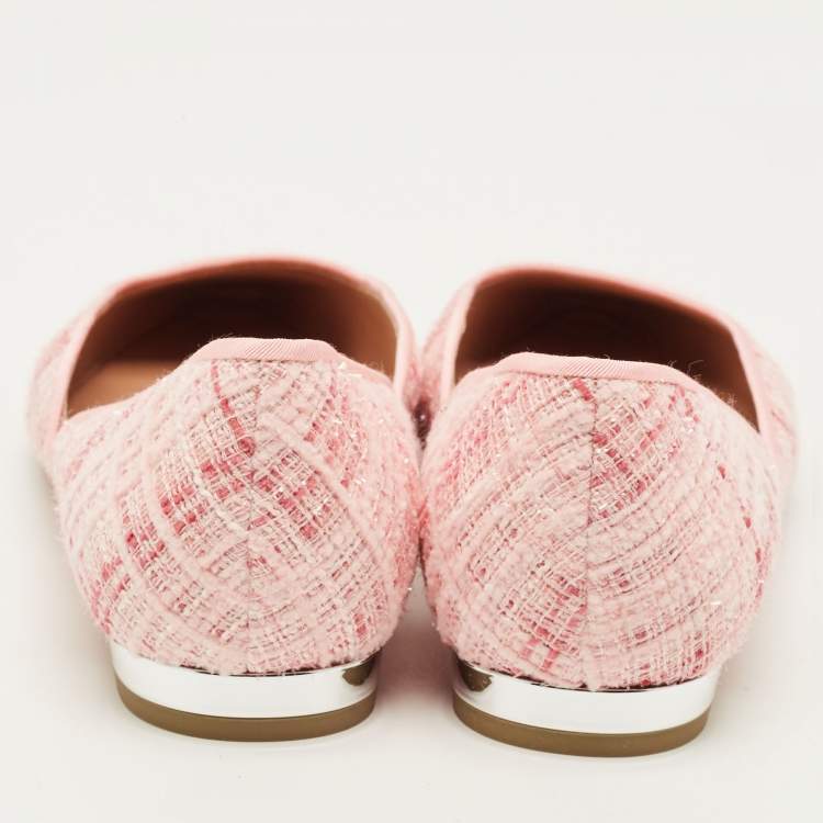 Pre Owned Aquazzura Christy Size 37 Pink Tweed Ballet Flats