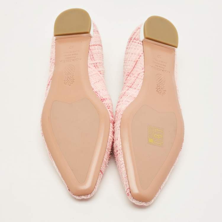 Pre Owned Aquazzura Christy Size 37 Pink Tweed Ballet Flats