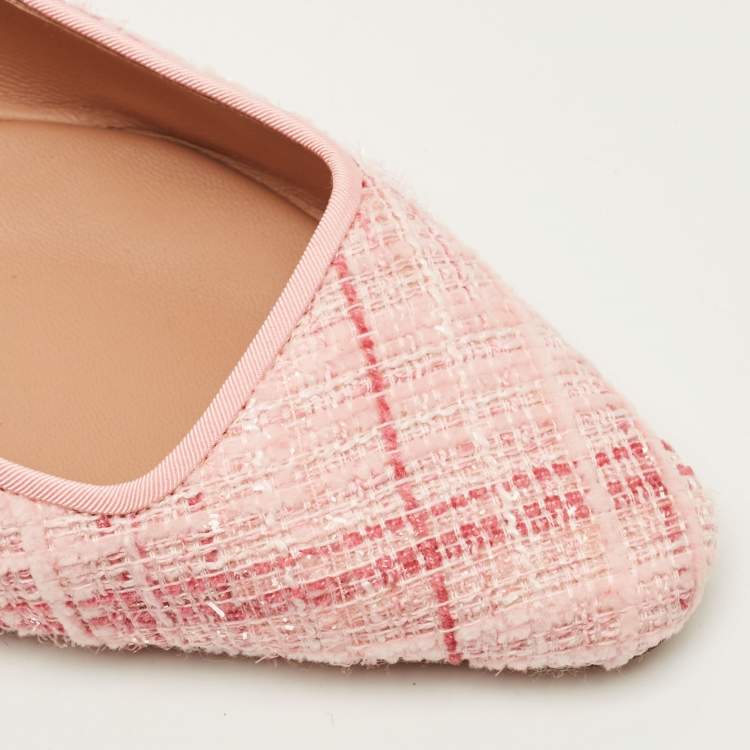 Pre Owned Aquazzura Christy Size 37 Pink Tweed Ballet Flats