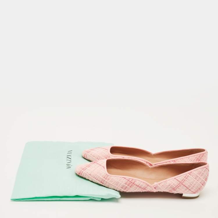 Pre Owned Aquazzura Christy Size 37 Pink Tweed Ballet Flats