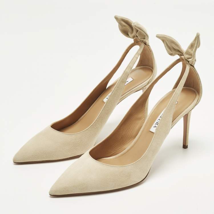 Pre Owned Aquazzura Bow Tie Size 40 Beige Suede Pumps