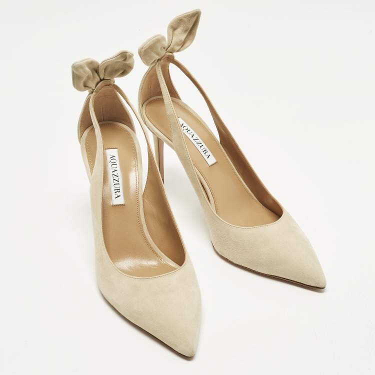 Pre Owned Aquazzura Bow Tie Size 40 Beige Suede Pumps