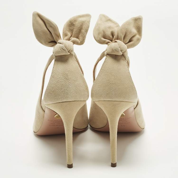 Pre Owned Aquazzura Bow Tie Size 40 Beige Suede Pumps