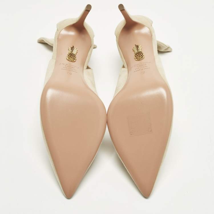 Pre Owned Aquazzura Bow Tie Size 40 Beige Suede Pumps