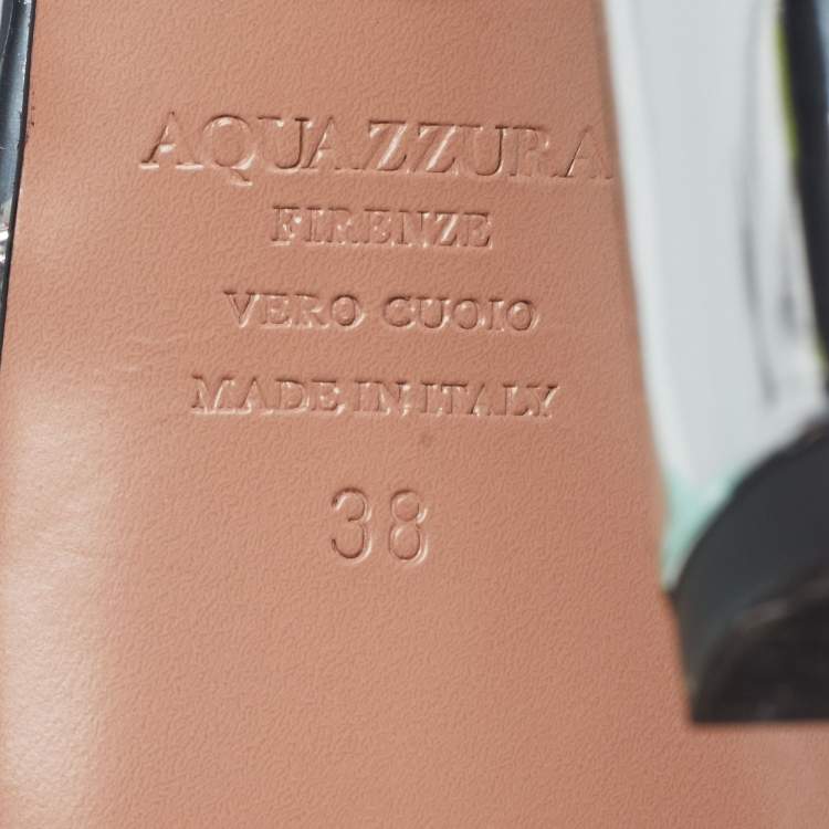 Pre Owned Aquazzura Divine Plateau Size 38 Silver Patent Leather Platform Ankle Strap Sandals