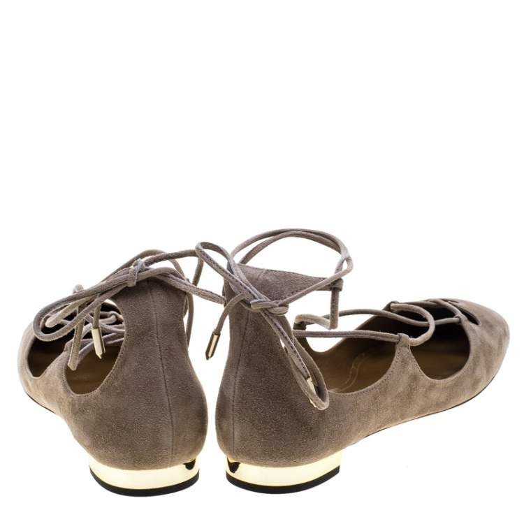مملوكة مسبقًا Aquazzura Beige Suede Dancer Lace Up Ballet Flats Size 40