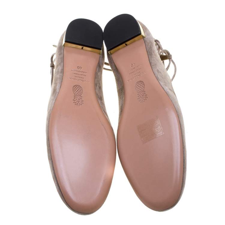 مملوكة مسبقًا Aquazzura Beige Suede Dancer Lace Up Ballet Flats Size 40