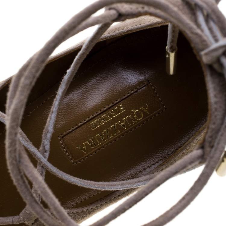 مملوكة مسبقًا Aquazzura Beige Suede Dancer Lace Up Ballet Flats Size 40